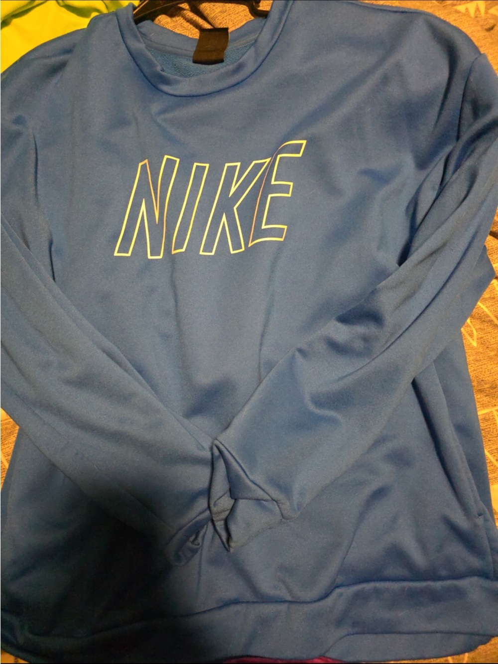 Nike Blue Pullover Sweatshirt with Neon Outline Logo